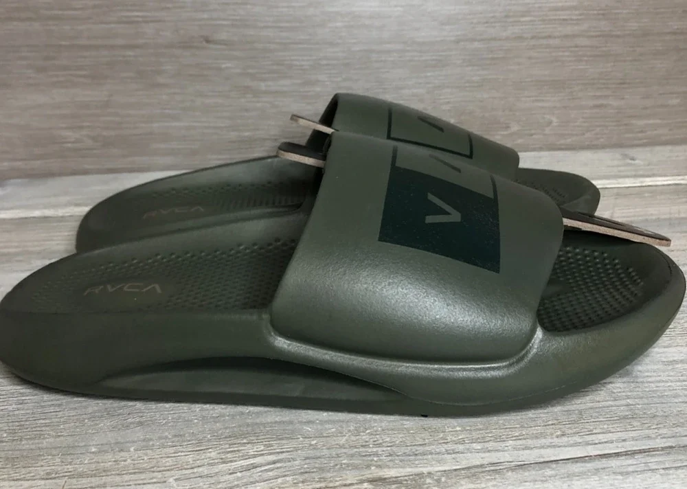 New RVCA Designer Mens Beach Pool Cush Molded Slides Flip Flops Size 11 Green